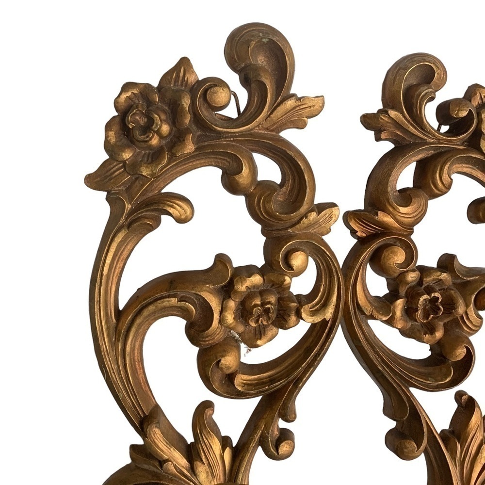 Vintage HOMCO Home Interiors Sconce Gold Candlestick Holder flowers 4118 Pair 2 - Picture 3 of 13